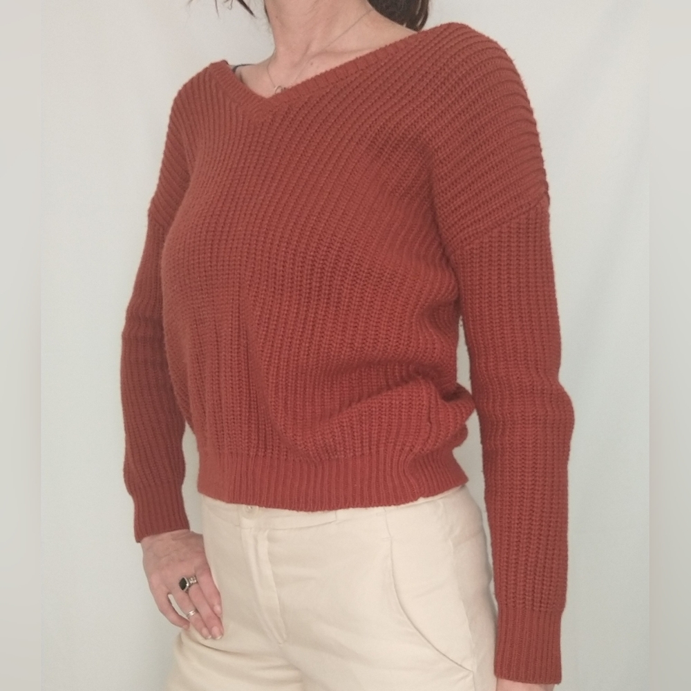 LoveByDesign Rusty Reversible V Neck Tie down Sweater S